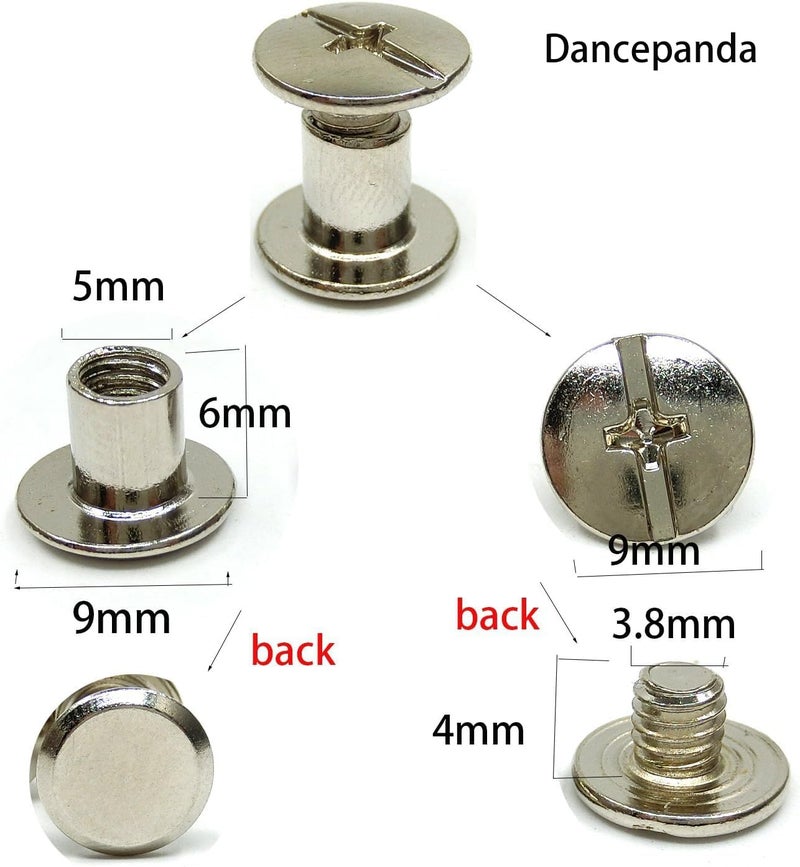 Dancepanda Chicago Binding Screws Post, 50 Sets Fastener Leather Repair Screws Metal Round Cross Head for Book Scrapbook Photo Album Belt Tooling (5X 6mm) (5 * 6) - Image 2